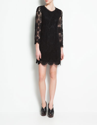 zara black crochet dress